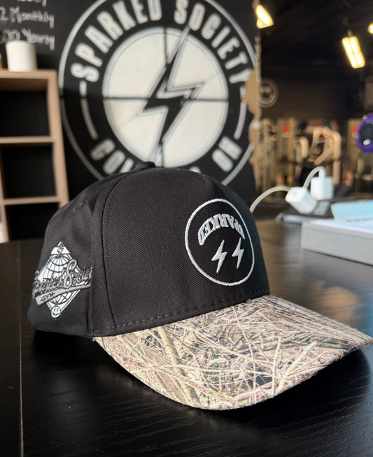 Black/camo upside down hat